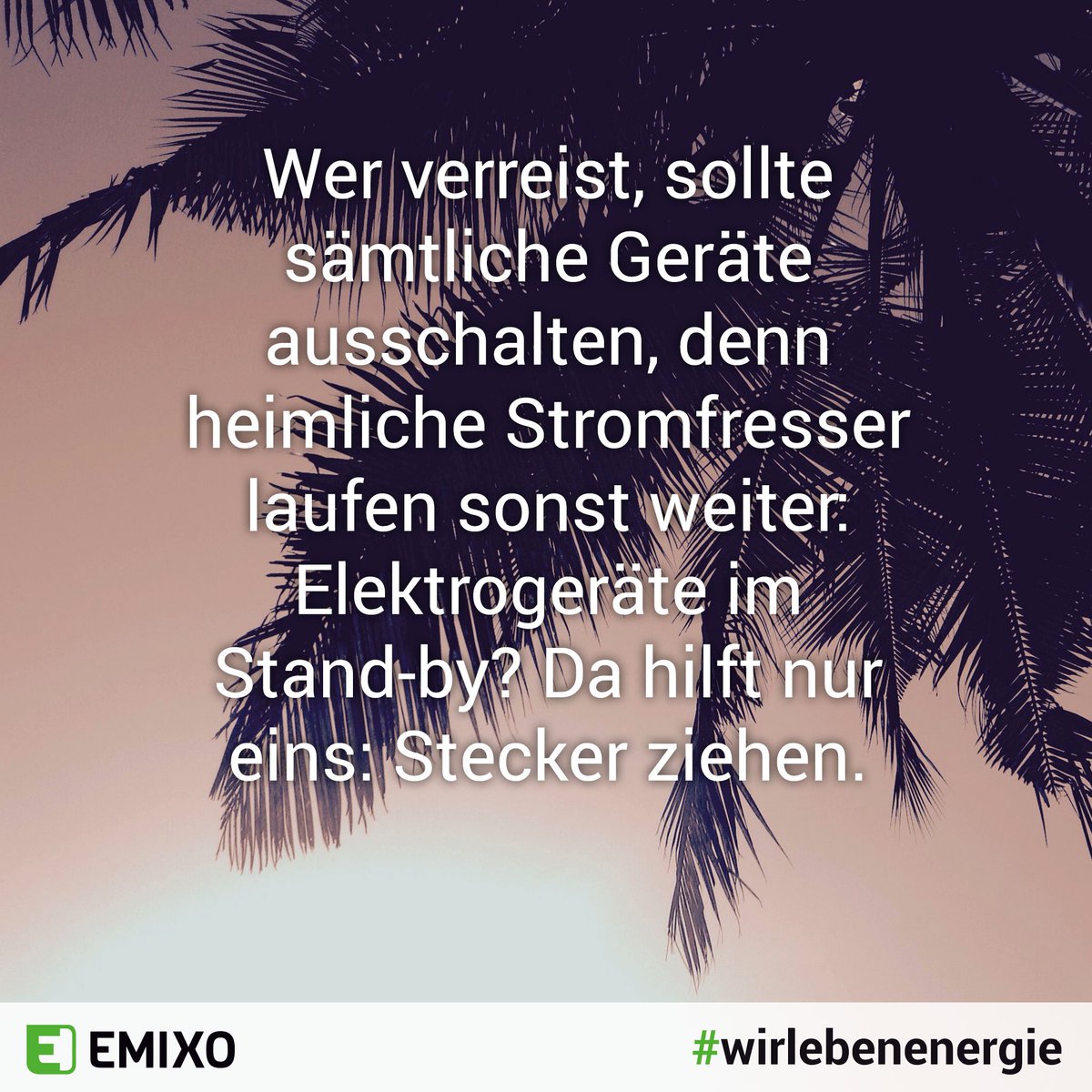 EmixoEnergie's tweet image. Stecker ziehen vor dem Urlaub.
Wer verreist, sollte sämtliche Geräte ausschalten, denn heimliche Stromfresser laufen sonst weiter.