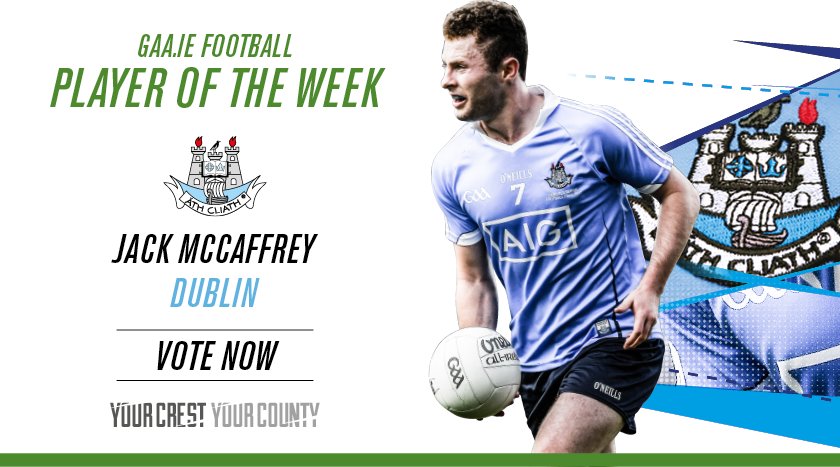 RT to vote <a href="/DubGAAOfficial/">Dublin GAA</a> and <a href="/ClontarfGAAClub/">Clontarf GAA Club/CLG Chluain Tarbh</a>'s Jack McCaffrey as our latest GAA.ie Football Player of the Week! #GAA