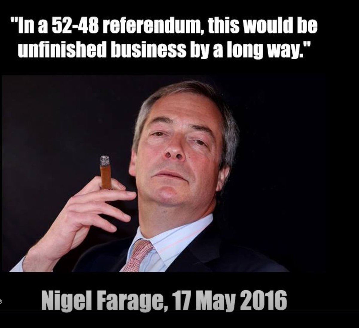 James Melville on Twitter Lets remind Nigel_Farage that even he thinks  that a 52-48 result in the EU referendum would be unfinished business  Brexit httpstcomaWVeZmMiV