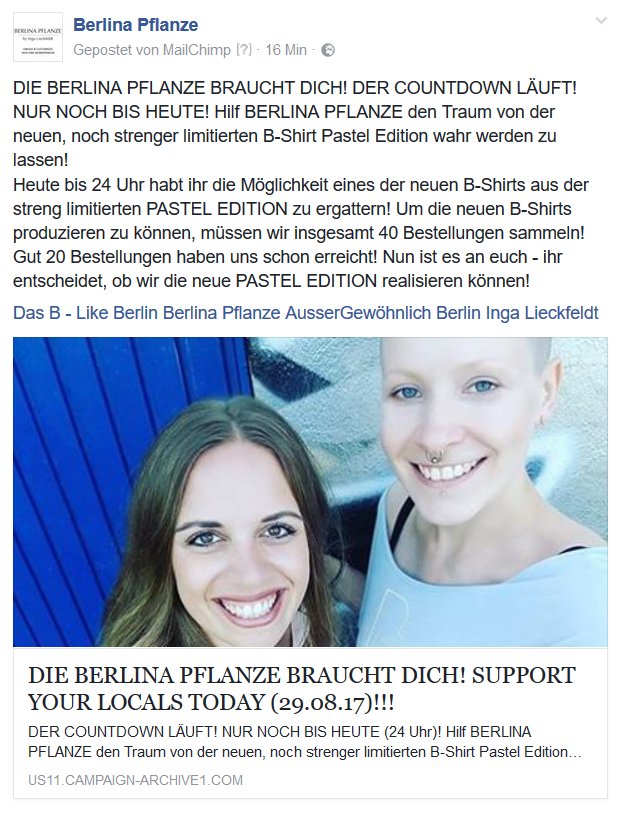 <a href="/BERLINA_PFLANZE/">Inga Lieckfeldt</a> NEEDS YOU! SUPPORT YOUR LOCAL DESIGNER! LAST CHANCE! COUNTDOWN! Orders to inga.lieckfeldt@berlina-pflanze.de
<a href="/dasbofficial/">DAS B</a>