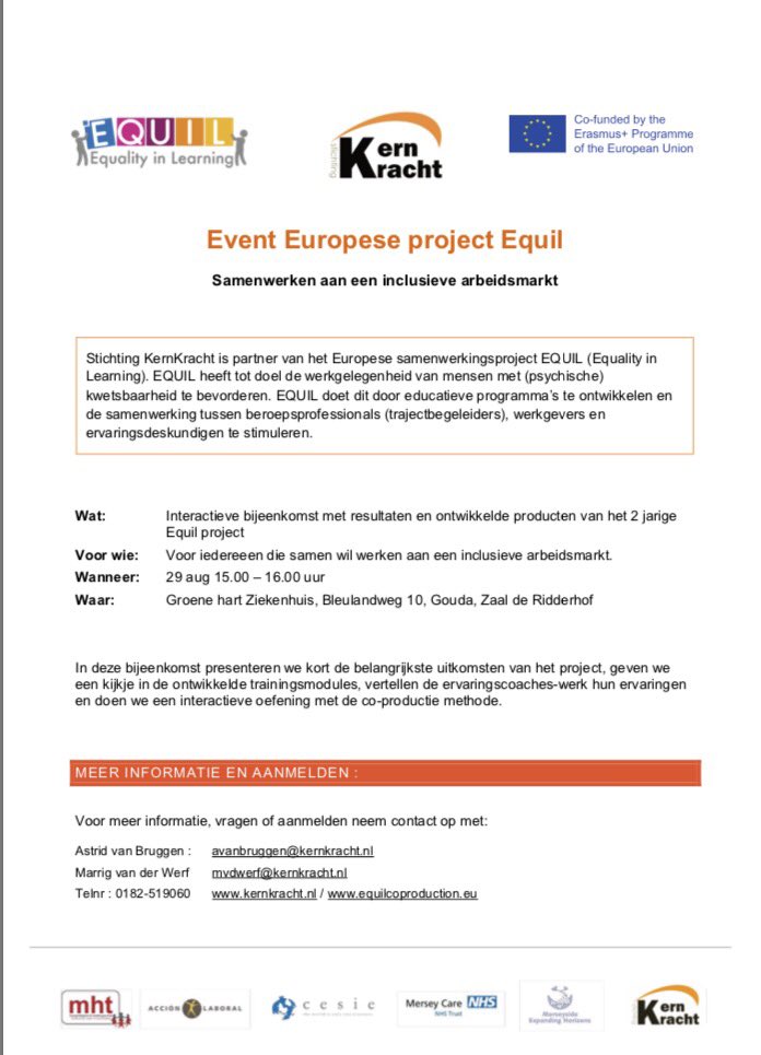 Vanmiddag Event Europees project #Equil om 15.00 uur in de Ridderhofzaal <a href="/GHZGouda/">Groene Hart Ziekenhuis</a>. Wees welkom!