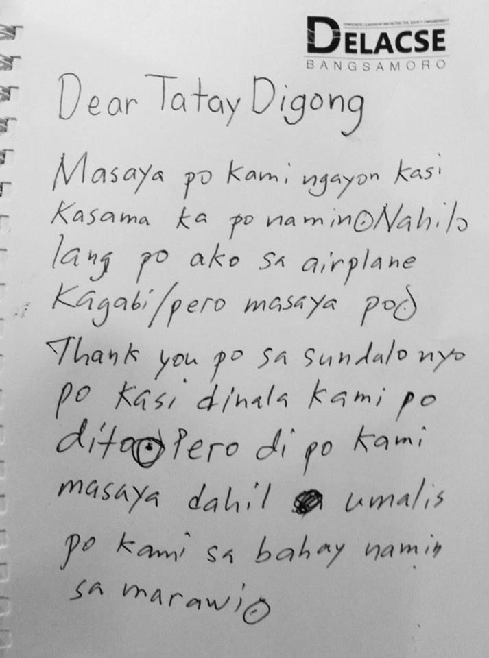 PTVisMin's tweet photo. LOOK: A letter to PRRD written by one of the 35 children from Marawi City who flew to Manila for an educational tour. | via @sweeden_v https://t.co/dCugKnpgho