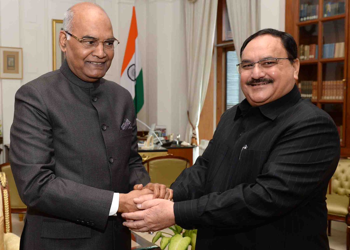 Shri JP Nadda, Minister for Health &amp; Family Welfare, called on #PresidentKovind at Rashtrapati Bhavan