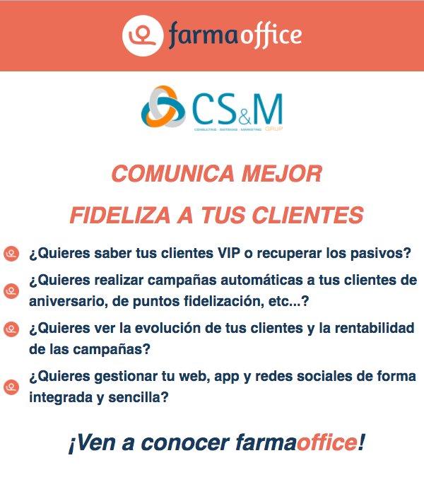 farmaoffice's tweet photo. El próximo 7 de septiembre a las 14h estamos @CSyM_farmatic en #Barcelona dando a conocer @farmaoffice.
Apúntate:  https://t.co/3tiilFRDyx https://t.co/neZAkhKNWg