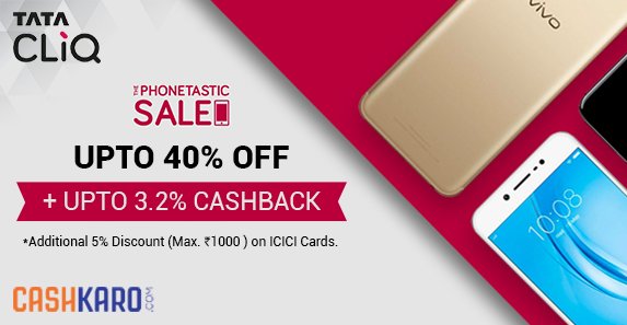 Cashkarocom's tweet photo. Be #Phonetastic with #TataCliq! Get upto 40% off on latest Smart Phones with extra #Cashback on top! https://t.co/zZjh4esyDT #DealOfTheDay https://t.co/9WghKmfN38