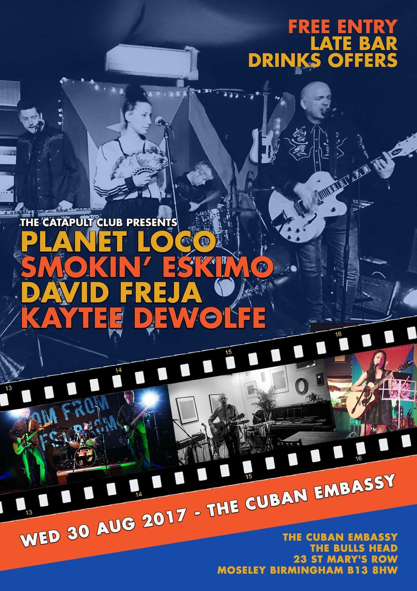 planet_loco's tweet photo. #Gig this #Wednesday #CubanEmbassy #Moseley #Free #PlanetLoco plus #SmokinEskimo #DavidFreja #KayteeDeWolfe https://t.co/P5qBB8IxaW