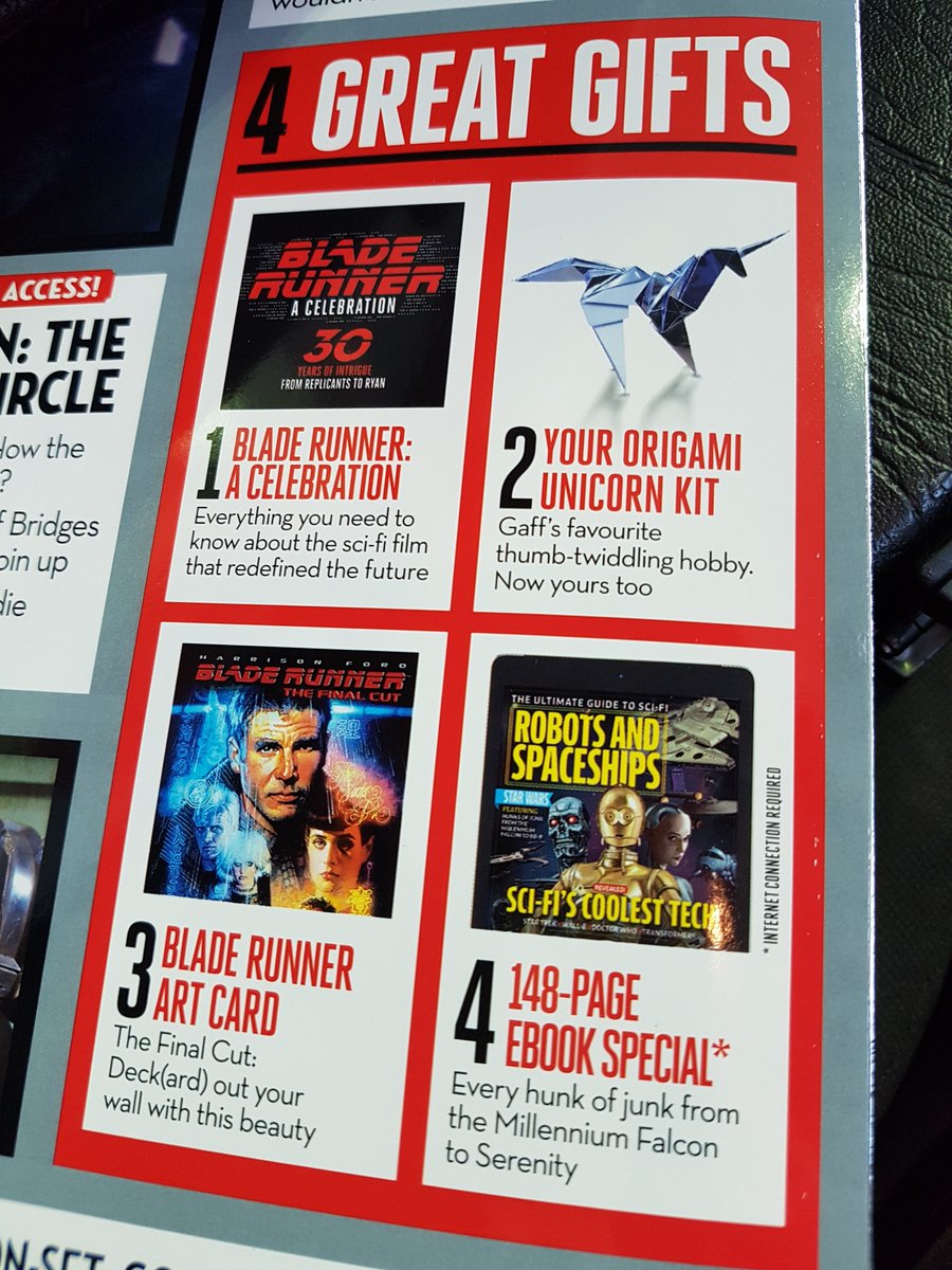 flashbacktv_'s tweet photo. So @totalfilm have bundled these superb #Bladerunner goodies with their latest October issue. #Unicorn https://t.co/TxVVzz131K