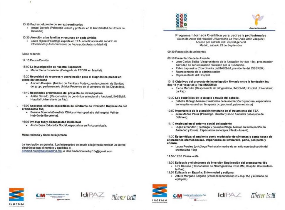 CentroCREER's tweet image. I Jornada para padres y profesionales de Síndrome Inversión Duplicación Cromosoma #15Q, 23 sept en Madrid #invdup15q fundacioninvdup15q.es/i-jornada-cien…