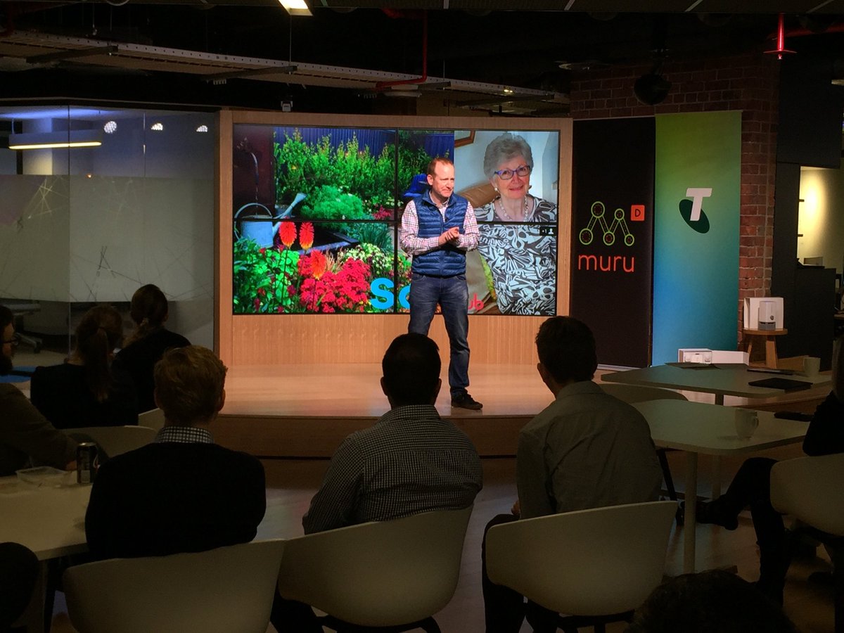 niemesm's tweet photo. Why @murudau @Telstra accelerator is great. Live audience pitching @SofiHub. Real-time AI for aged care monitoring. https://t.co/xkXjvf3lR7