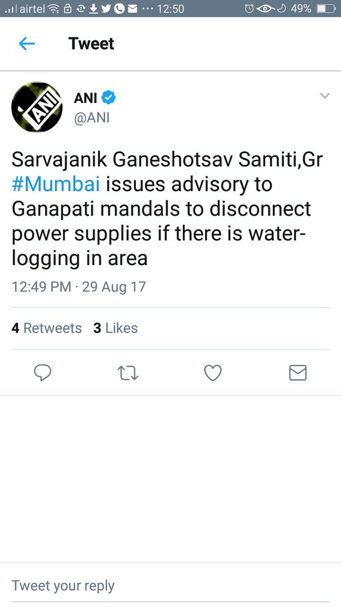 isagarsinghbjp's tweet photo. Sarvajanik #Ganeshotsav Samiti,Gr #Mumbai issues advisory to #Ganapati mandals to disconnect power supplies if there is water-logging https://t.co/uemgq28fzQ