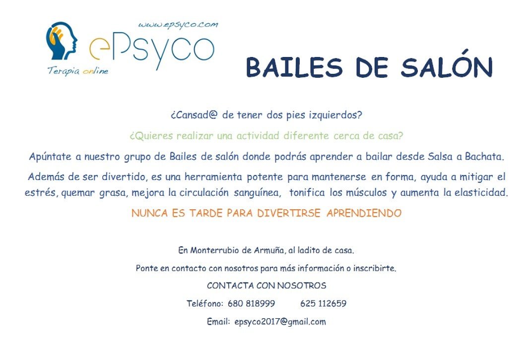 ePsycoweb's tweet photo. Os presentamos una de nuestras novedades. #BAILESDESALÓN . Donde poder aprender a bailar, haciendo ejercicio y divirtiéndote.
A qué esperas? https://t.co/HrH1HmupSl