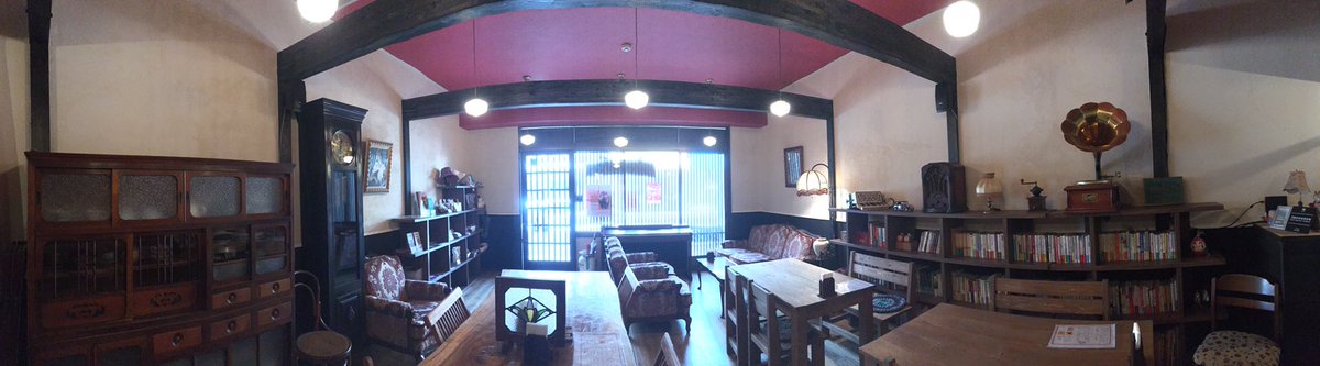 seiryukibako's tweet photo. パノラマでカフェスペース撮ってみました（＾ν＾） #青龍kibako #青梅 https://t.co/HzNLHangSD