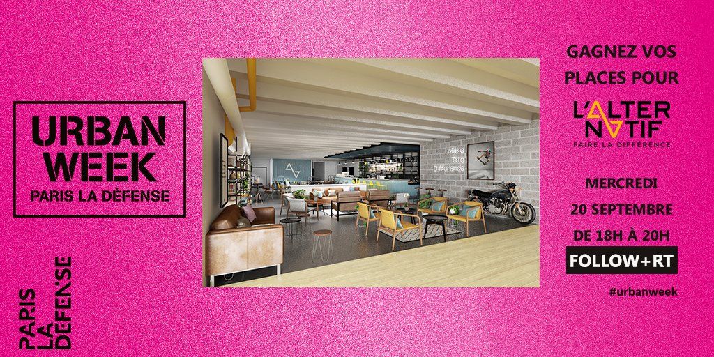 Gagnez 2 places pour la soirée d'inauguration de L'Alternatif🎉. Follow+RT avant le 5/09. Plus d'infos sur bit.ly/2vntwZd #urbanweek