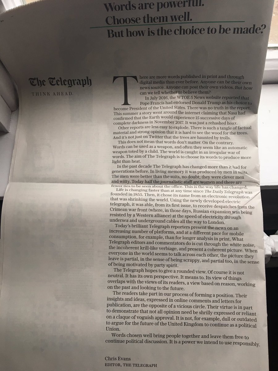 ElianaChessa's tweet photo. "Words are powerful. Choose them well" @Telegraph #dailytelegraph #journalism #Scotland #UK #Newspaper #nicereading https://t.co/pdm3cNlz11