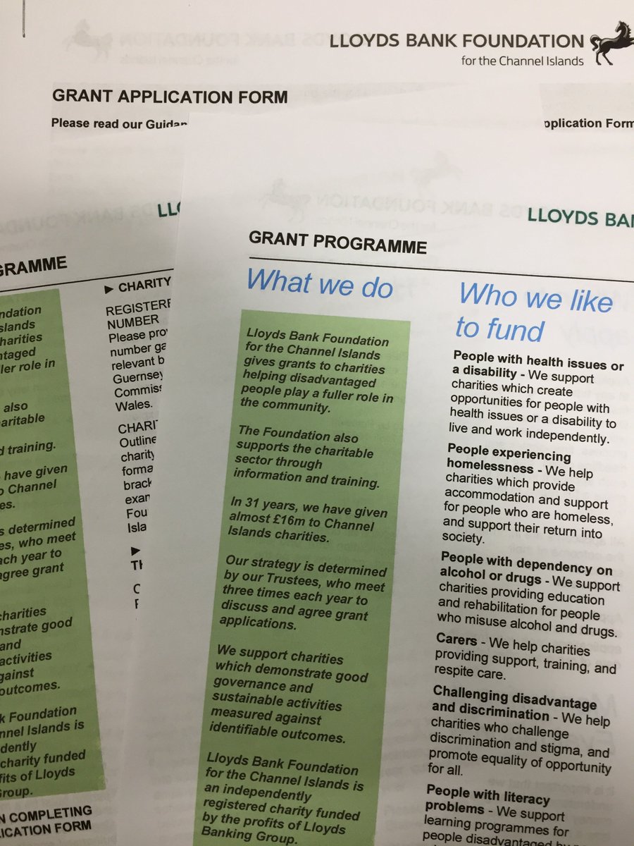 Reminder to CI charities submitting grant applications deadline 29 Sep. FFI lloydsbankfoundationci.org.uk please call first to discuss 01481706360