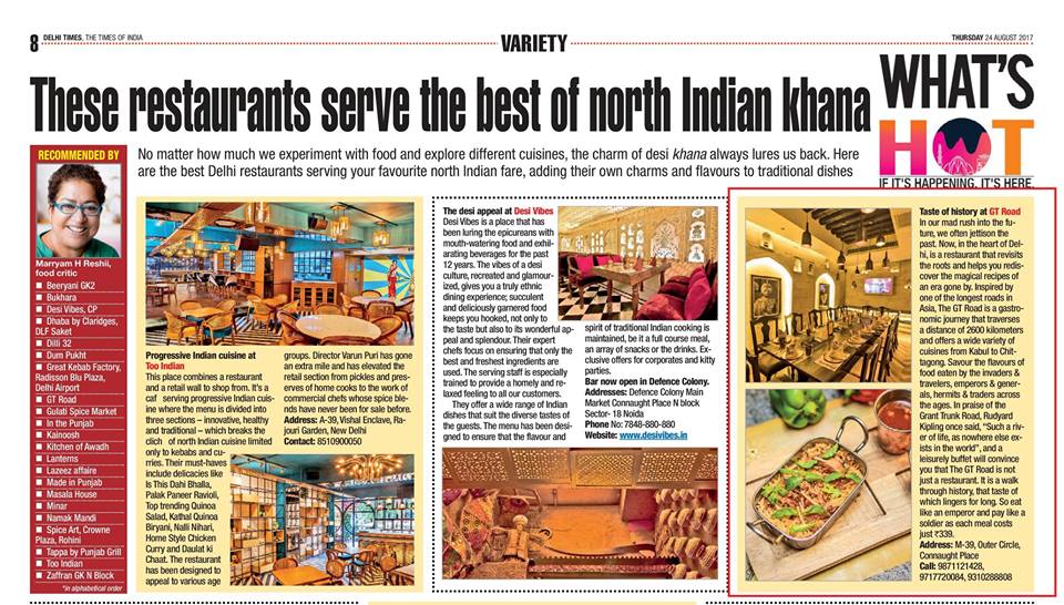 TheGTRoad1's tweet image. North Indian Khana
Thanks for the feature Delhi Times &amp;amp; Marryam Reshi for the acknowledgement 
#delhitimes #thetimesofindia #coverage #news