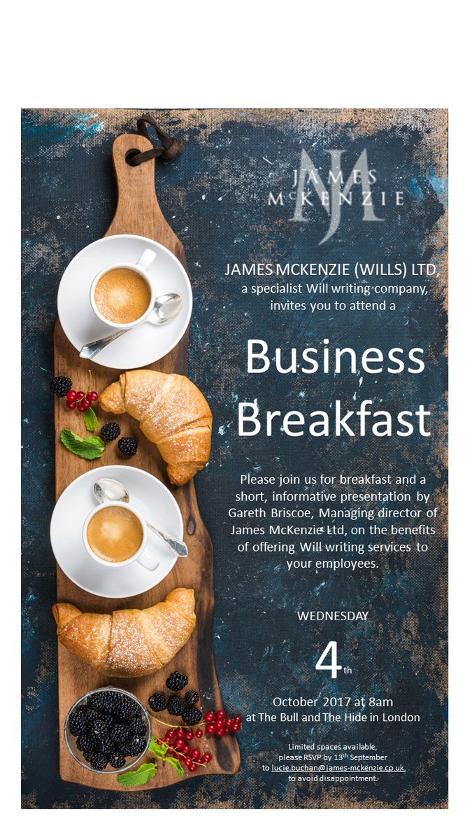 Join us for a Business Breakfast on 4/10 with our Managing director, on the benefits of offering Will writing services to your employees.
