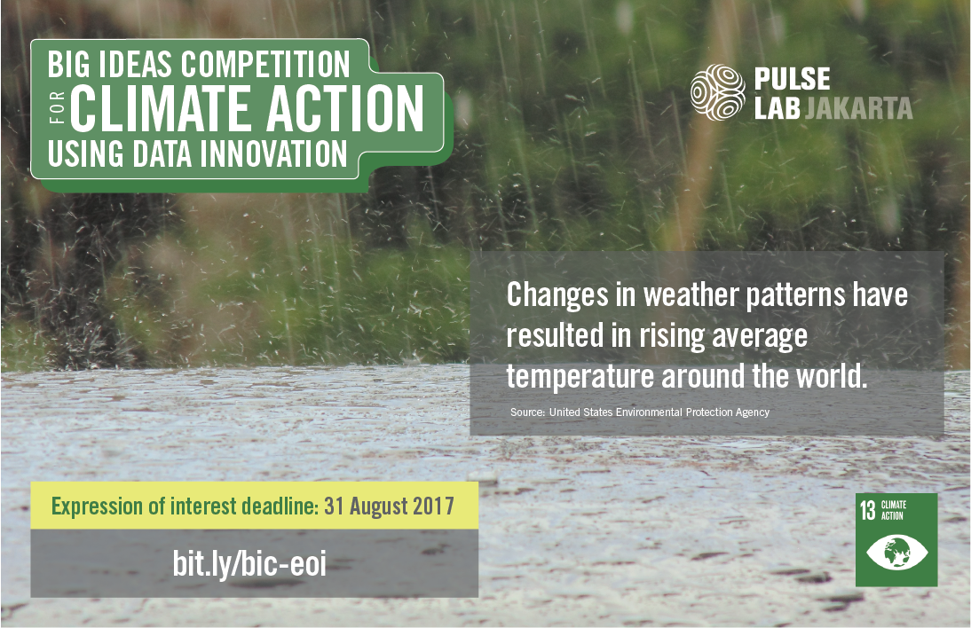 UNDPasiapac's tweet photo. Deadline 31 August 2017. Apply now! #BigIdeasCompetition #SDG13 #ClimateAction #ASEAN #PulseLabJakarta https://t.co/3LcOXwgWJQ