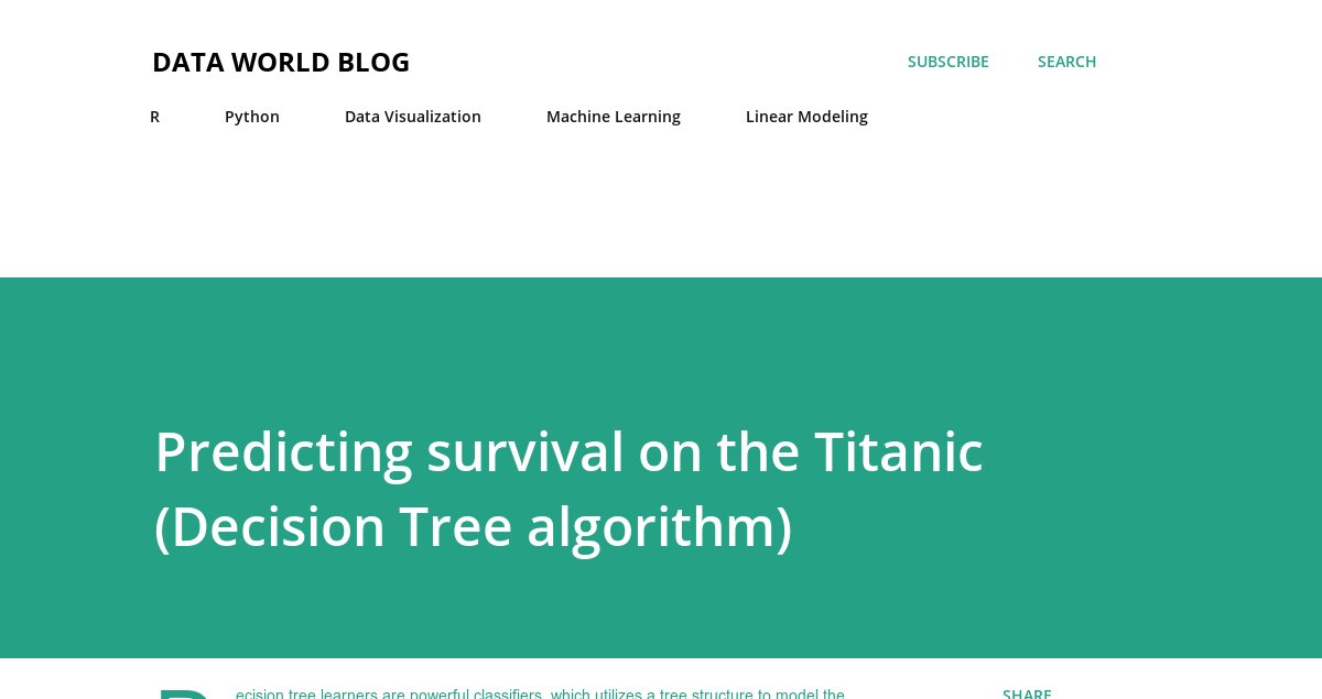 Data_World_Blog's tweet image. Predicting survival on the #Titanic: dataworldblog.blogspot.com.es/2017/08/predic… #decisiontree #algorithms #MachineLearning #rstats #ruser