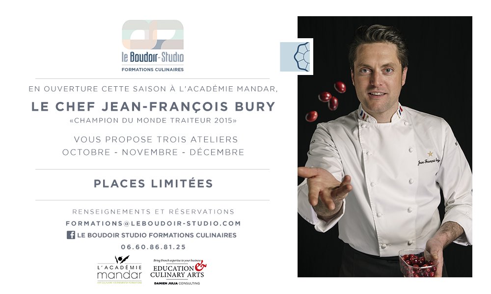 BSFormations's tweet image. Le Chef @JFBuryOfficiel champion du monde traiteur 2015 vous propose une série d'ateliers ! ⚠️ Places limitées! #formations #Cuisine