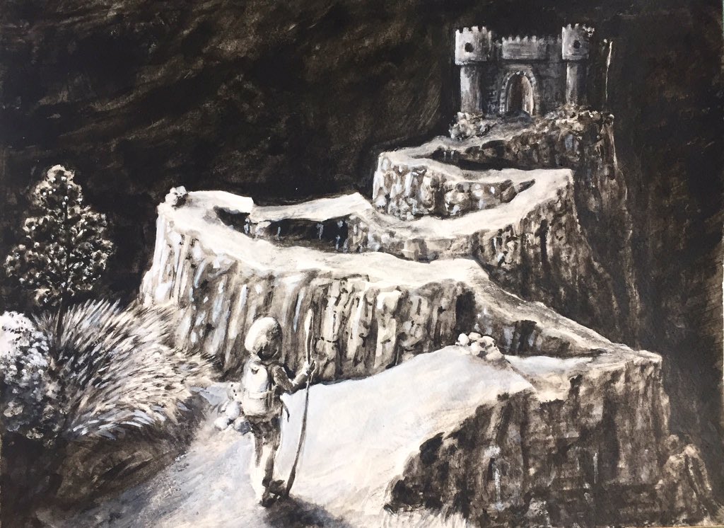 jonstrode's tweet photo. A Child's Journey, charcoal on paper, 11 x 17". #jonstrode #mondaysbelike #charcoal #drawing #childhood #journey #quest #castle https://t.co/4UshIdxi3c