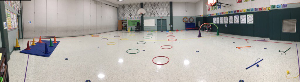 First day with Dice Pyramid Battle Obstacle Course. This one is in the 1/2 gym. #HampdenPE #HampdenDragons