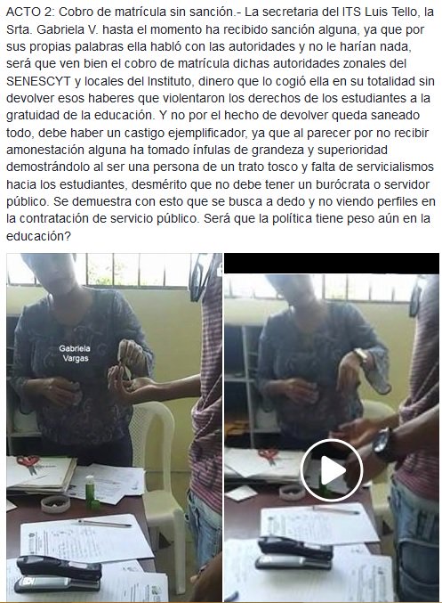 adrianvazconest's tweet photo. Corrupción en el ITS Luis Tello de Esmeraldas. @eliutmarquez @AXEA65 @Presidencia_Ec @robertapsc6 @AugustoBarreraG https://t.co/RYWdaCLCv0 https://t.co/QIMoOBDmxO