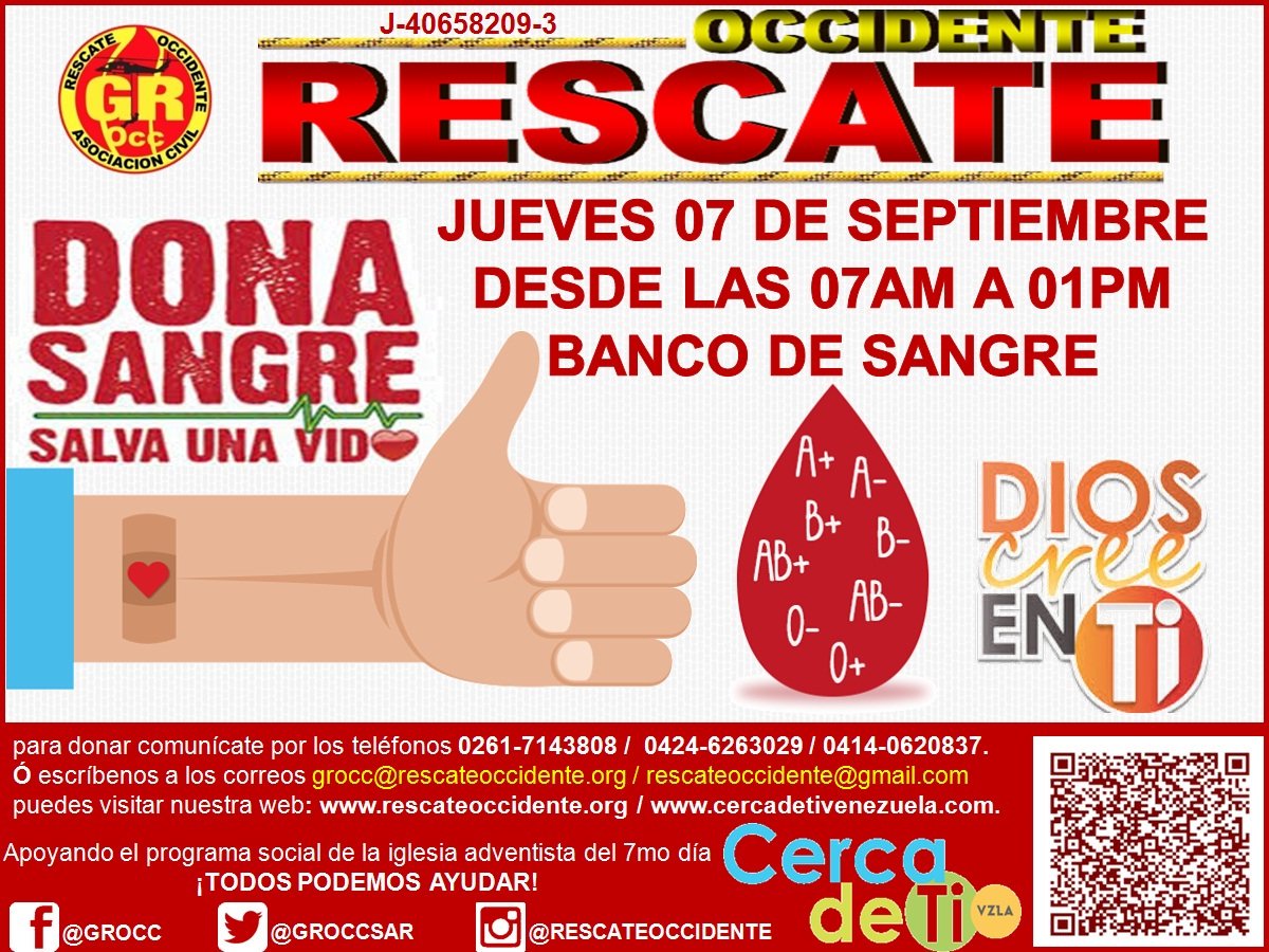 GROCCSAR's tweet photo. El 07/09 Donaremos sangre en el @BancoDSangreGBZ acercate, Salva una Vida con #GROcc #RescateOccidente mas @CercaDeTiVzla #CercaDeTi2017 https://t.co/Ko7IoeHsCM