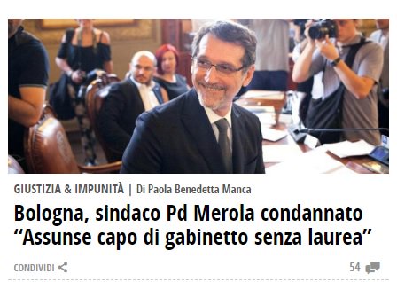 Mauri05_2020's tweet photo. Sindaco PD di Bologna, condannato per aver assunto il suo capo di gabinetto senza laurea, senza diploma ma solo con la qualifica di OTTICO. https://t.co/ZTxdqeNRiM