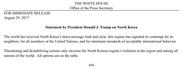 Scavino45's tweet image. Statement by President Donald J. Trump on North Korea.