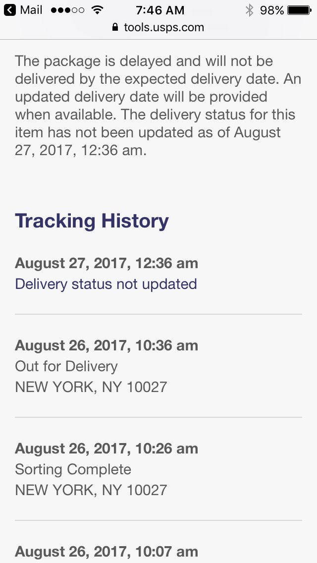 holdandhave's tweet photo. @USPS @USPSHelp So where is my package??? https://t.co/p08YReH0nG