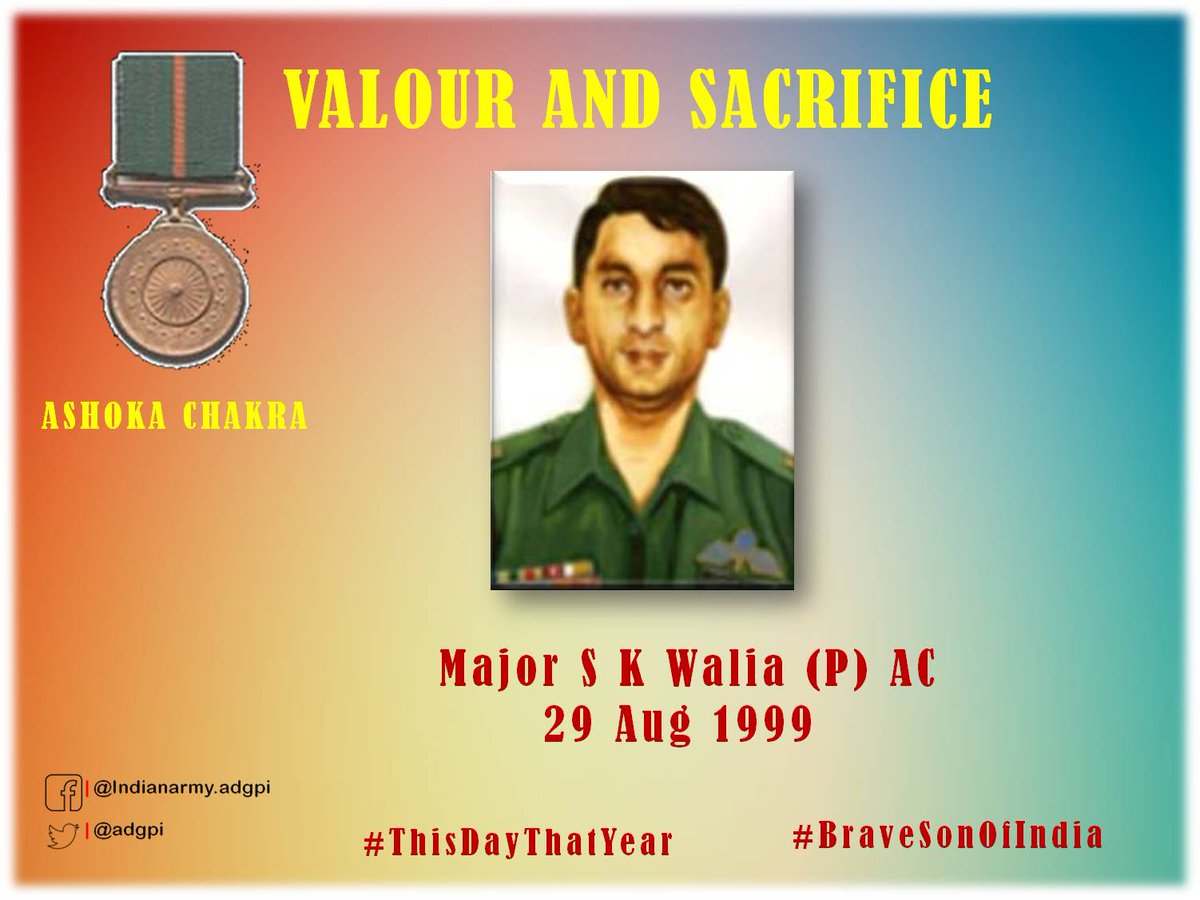 Major Sudhir despite injury moved ahead exploiting surprise, killed four terrorists. Posthumously awarded Ashoka Chakra #ThisDayThatYear