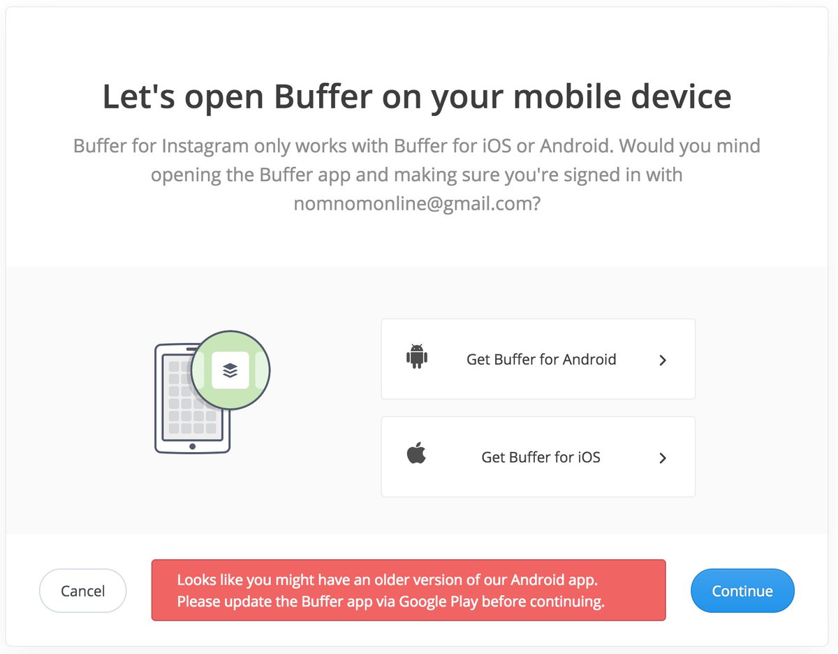 denTowny's tweet photo. @buffer I want to add my Instagram account but running into this error. I'm running v 6.3.9 and can't find a later version in the store. https://t.co/vV8qQwqse5