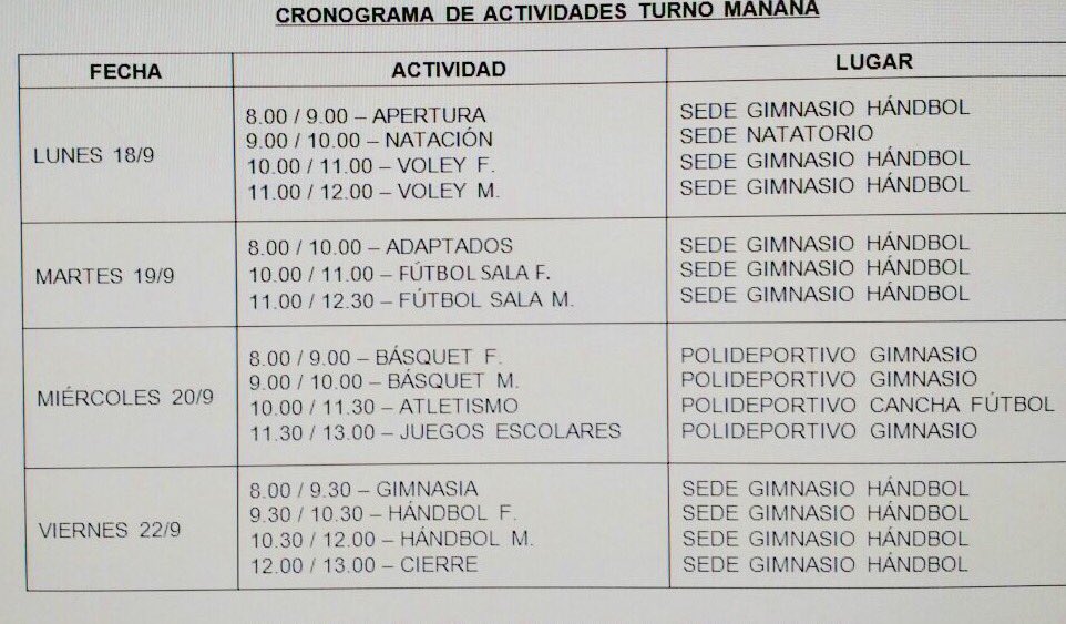 IspcDifusion's tweet photo. CRONOGRAMA INTERBANDOS 2017
Turno mañana y noche desde el 18/09 al 22/09
#interbandos https://t.co/Da5kLOOO9o