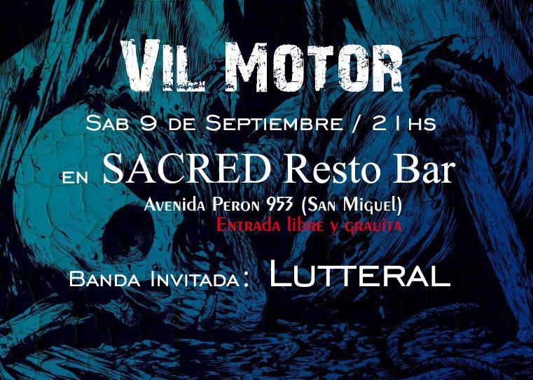 vilmotor's tweet photo. 9 de Septiembre en Sacred Restobar (Av. Peron 953 - San Miguel) junto a Lutteral! 23hs!!! #VilMotor #Sacred #Lutteral #Rock #Metal https://t.co/zKgyMQ9apm