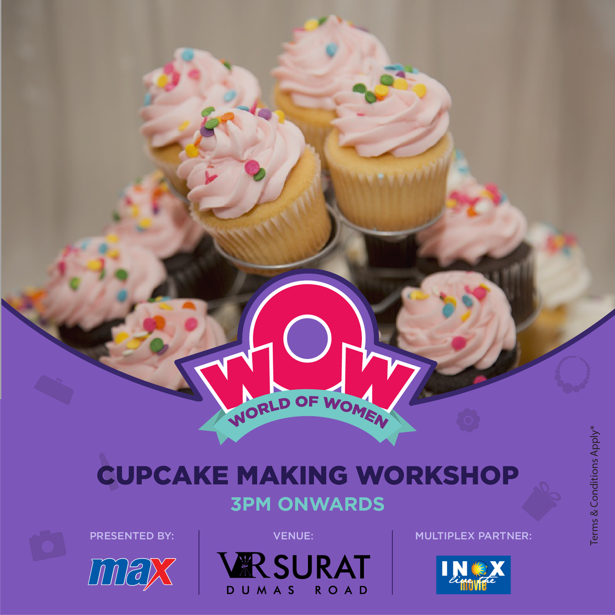 VRSurat's tweet photo. Ladies, learn the art of making cupcakes and satiate those sweet cravings! Only at the #VRWOW Workshop, 30th August, 3 pm onwards. #VRSurat https://t.co/Vbjkhw4PSQ