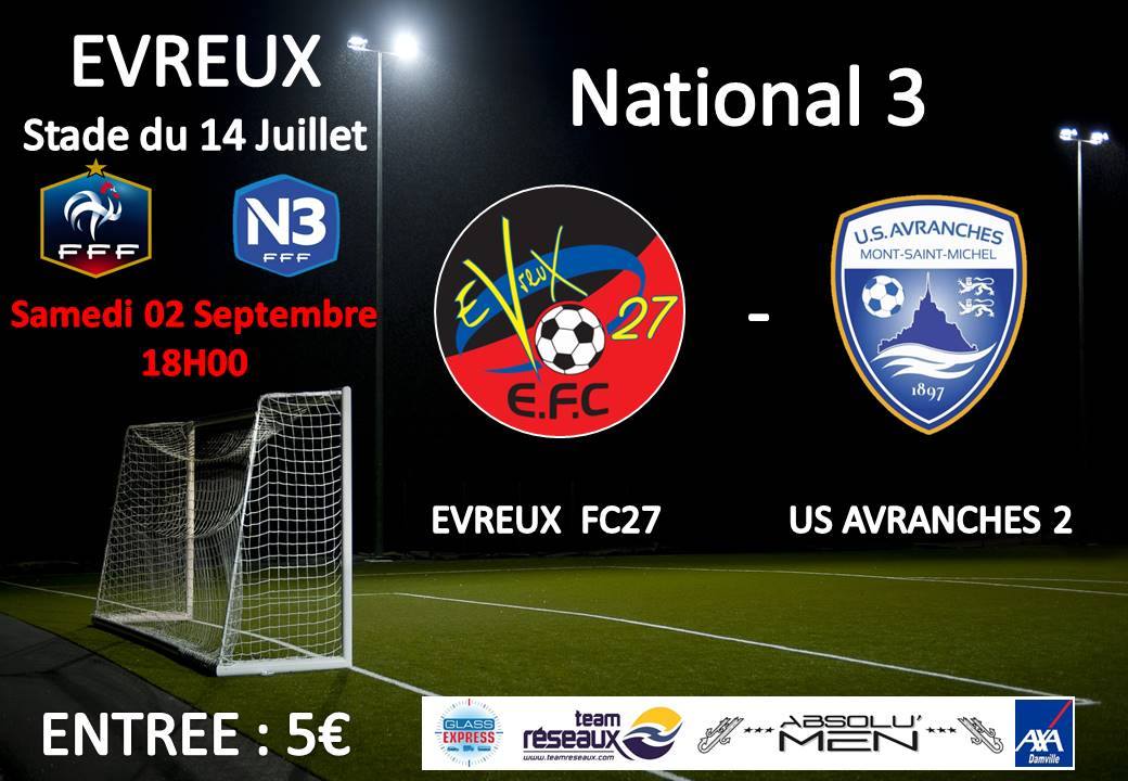 Samedi, notre équipe N3 reçoit <a href="/usavranchesmsm/">US Avranches MSM</a> pour la 3e journée. VENEZ NOMBREUX à 18h au Stade du 14 juillet