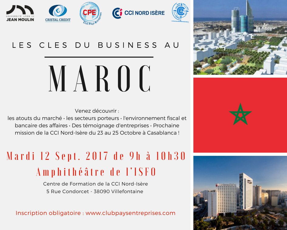 ClubCpe's tweet photo. Participez à notre petit-déj "Les Clés du #Business au #Maroc" le 12 Sept à 9h à @ccinordisere Inscription gratuite https://t.co/piHoWu0QXc https://t.co/fBpFLUopIj