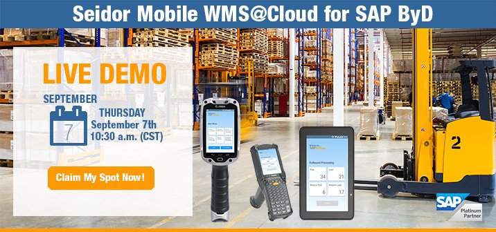 SeidorUSA's tweet photo. The Live Demo Seidor Mobile WMS@Cloud for SAP ByD has been rescheduled for Sept 7th.
https://t.co/C4gWBbW0bZ https://t.co/uQ39qdnzYb