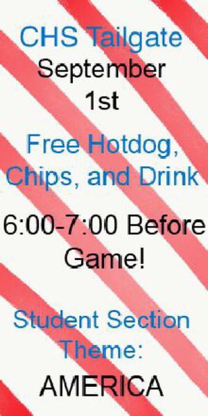 CHS_Cougars1989's tweet photo. Everyone come out and support the football team at Laidley for their first home game of the year! Students dress up for the student section! https://t.co/NXUvdpewHf