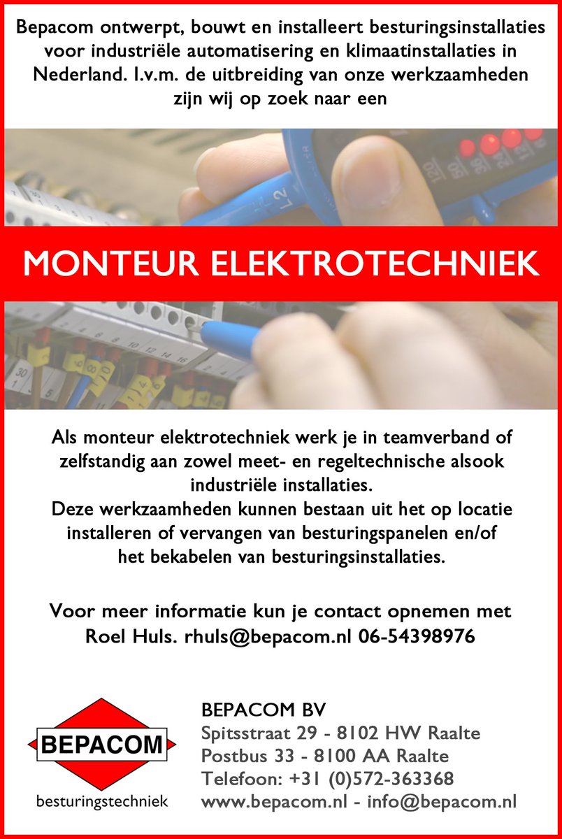 Hallo MONTEUR ELEKTROTECHNIEK, ben jij toe aan een frisse start na je vakantie? Komt dan ons team versterken! bit.ly/2vouILC