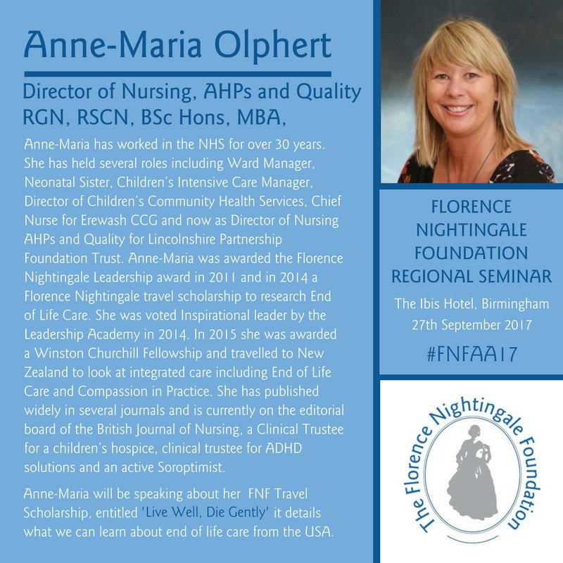 FNightingaleF's tweet photo. #Endoflifecare nurses; past, present &prospective #travelscholars; general #FNFfans! Don't miss @AnneOlphert's interactive talk at #FNFAA17! https://t.co/mHychn0ODZ