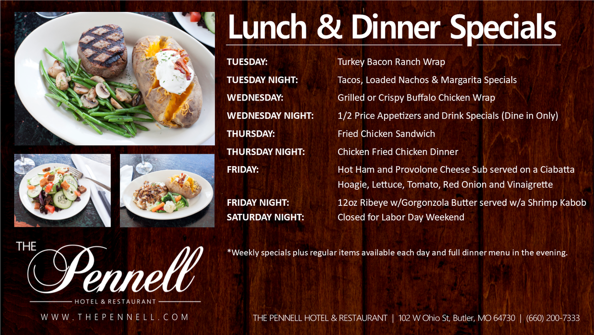 Thepennell's tweet photo. Looking forward to seeing you all this week! :)
#ThePennell #TheBestFoodInButler #Butler #Harrisonville #Raymore #Steaks https://t.co/Mae9nhy2cI