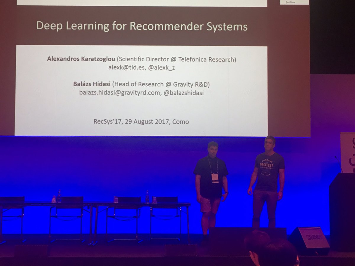 domonkostikk's tweet image. Tutorial on #DeepLearning #recsys2017 is just starting @balazshidasi @alexk_z