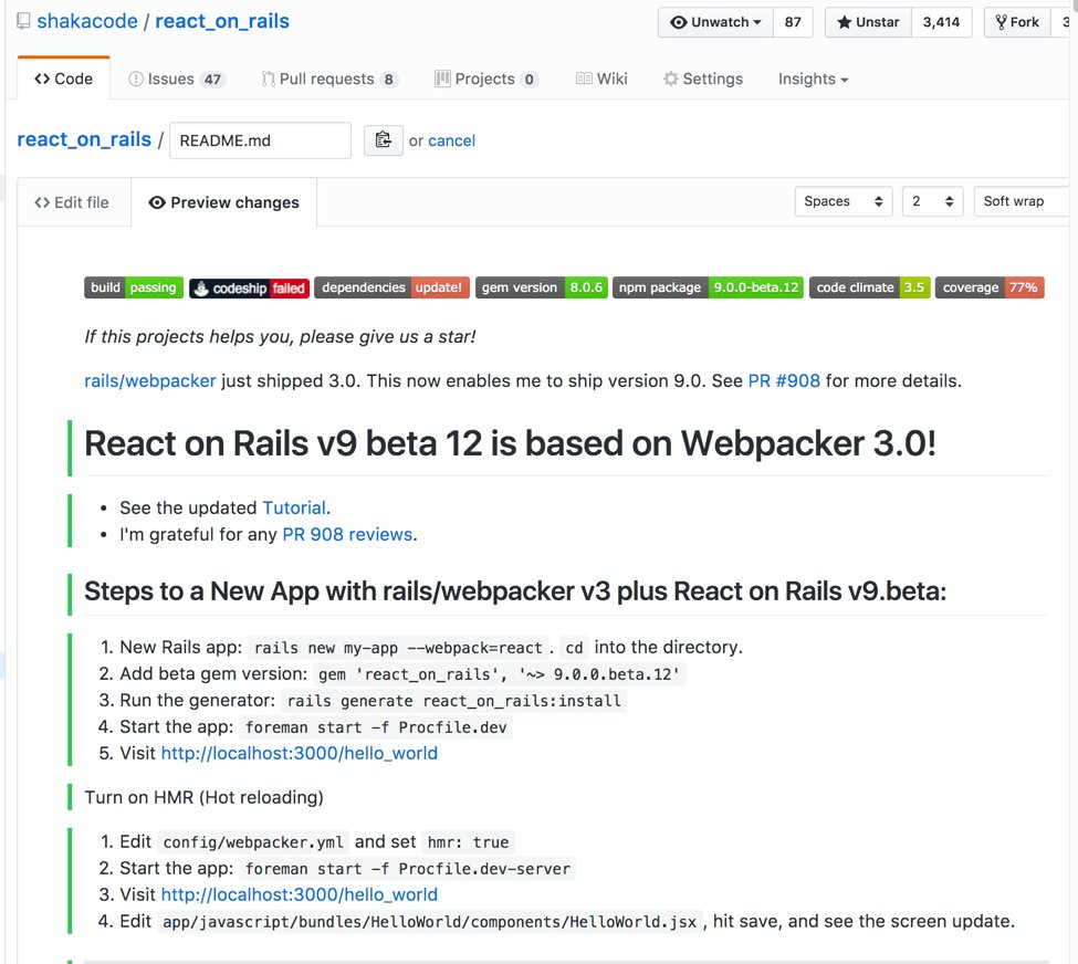 railsonmaui's tweet photo. 💥 5 steps to creating a new Rails app with Webpacker and #react_on_rails! And easy HMR! Big thanks to @dhh, @javan https://t.co/WlvNa7l5ib https://t.co/RvUCk24zDh
