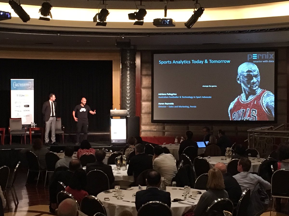 AdamChicktong's tweet photo. Wonderful presentation from @Pelles10 &amp; Aaron Reynolds from #Pernix on my 2 favourite topics Sports and Analytics. #cdaoforum @YellowfinBI https://t.co/kvn8zTwWcm