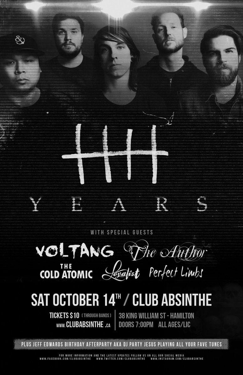 OCTOBER 14TH! FIVE YEARS w/ @fuckingVoltang, @bringtheauthor, @thecoldatomic, @loyalistband and @perfectlimbs. Stoked is an understatement.