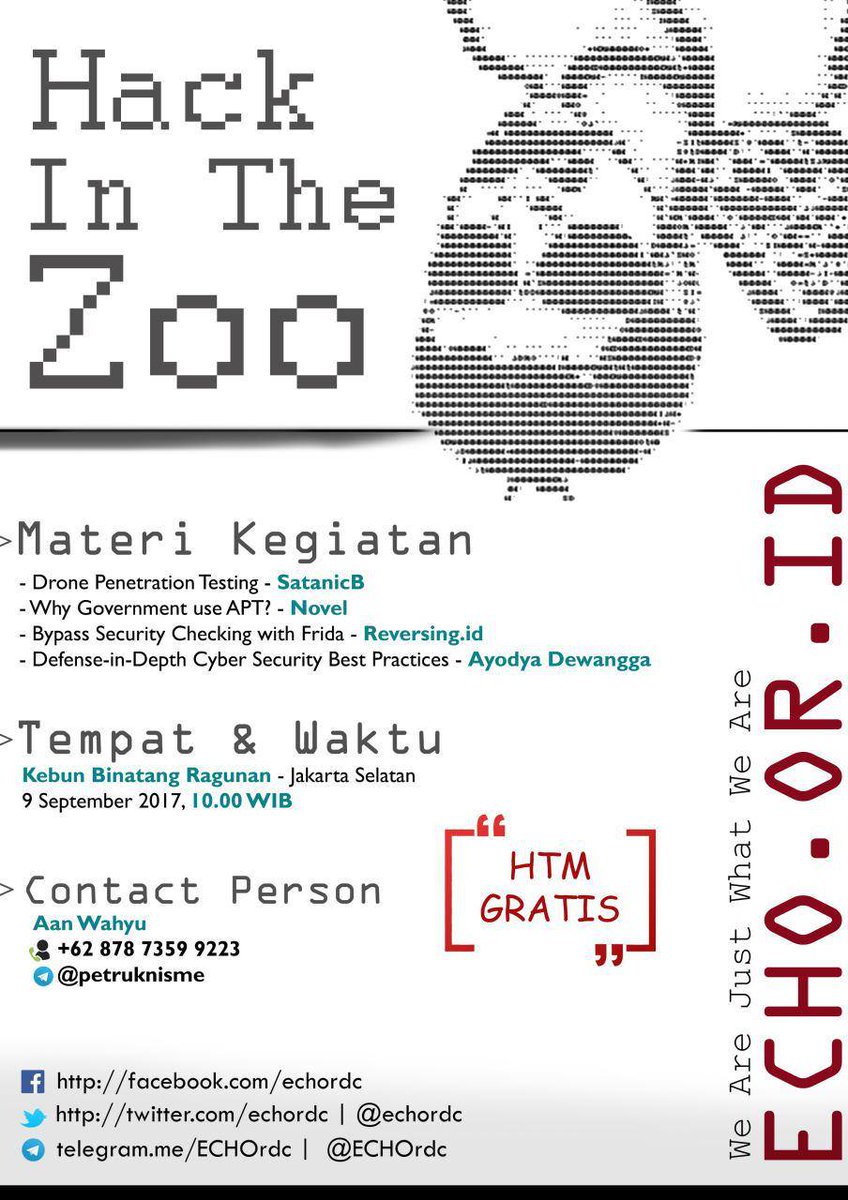 echordc's tweet photo. Ayo yang mau ikutan belajar bersama Echo di acara Hack In The Zoo 2017 (HITZ) - Ragunan, 9 September 2017 https://t.co/1k3x6aeEyN