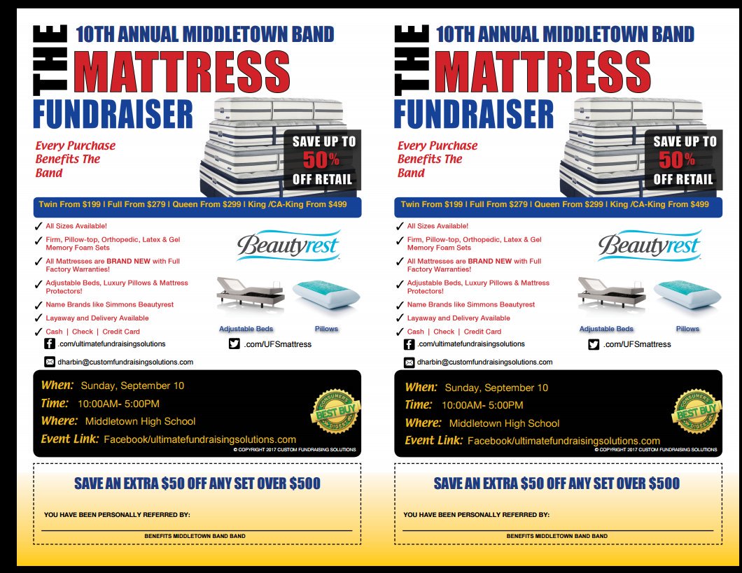 middiebands's tweet photo. Less a week away. The MHS Marching Band's 10th Annual Mattress Sale in the MHS Gym. Come check it out. #middierising https://t.co/shtEGjq16C
