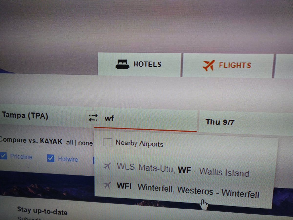 IStillSeekHim's tweet photo. While searching for flights out of Tampa to avoid #IrmaHurricane I came across this. GoT fans @KAYAK. 
#letusvisit.
#GameOfThones7 https://t.co/13cNh5UOY4